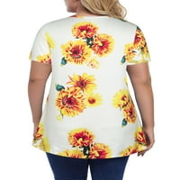 Chama kadın artı boyutu kısa kollu Henley gömlek salıncak tunik üstleri Flowy V Boyun Çiçek bluz