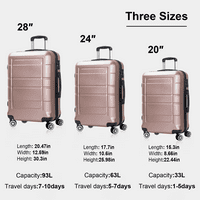 Seyahat Bagajı, Hardside Bagaj Seti, 20+24+28 TSA Kilidi ile Gül Altın