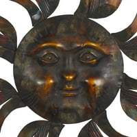 DecMode Rustik Metal Yuvarlak Güneş Yüz ışınları ile Duvar D & eacute; Kor, 36 D Özellikleri Kahverengi Sıkıntılı