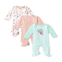 Wonder Nation Kız Bebek Ters Fermuarlı Uyku ve Oyun Pijamaları, 3'lü Paket