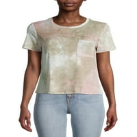 WallFlower kadın Gençler Fırçalanmış Batik Cep T-Shirt