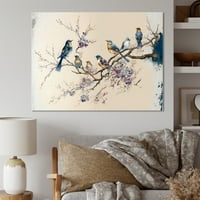 Designart çok renkli kuşlar erik çiçeği ağacı XI tuval duvar sanatı
