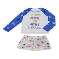 Wonder Nation Girls Özel Hafif Crewneck & Şort Pijama Takımı 4 Beden- & Plus