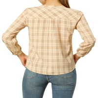 Benzersiz Pazarlık kadın Ekose Uzun Kollu Bölünmüş Boyun Vintage Bluz