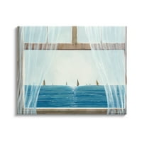 Stupell Industries Sakin Sahil Evi Pencere Görünümü Yelkenli Tekneler Okyanus Tuval Duvar Sanatı, 16, Tasarım John