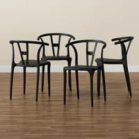Baxton Studio Warner Yemek Sandalyesi, 4'lü Set, Siyah