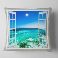Designart Dalgalı Okyanusa Açılan Pencere - Deniz Kıyısı Atma Yastığı - 16x16
