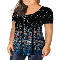 Kadınlar için Chama Artı Boyutu Kısa Kollu Gömlek Pileli Flowy Tunik Bluzlar Çiçek Baskılı Tops