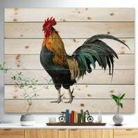 Designart 'tavuk horozu' Çiftlik Evi Hayvanları Doğal Çam Ağacı Üzerine Resim Baskısı