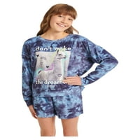 Adalet Kızlar Rahat Polar Uzun Kollu Üst ve Uyku Kısa, 2 parçalı Pijama Takımı, Beden 5-18