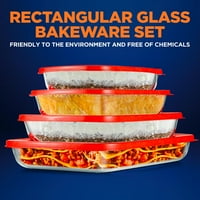 NutriChef Setleri Cam Bakeware - Kırmızı PE Kapaklı Yüksek Borosilikat Dikdörtgen Cam pişirme kabı