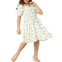 Benzersiz pazarlık Junior'ın bebek yaka A-Line şifon çiçek Midi elbise