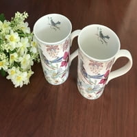 Elegantoss Zarif Kemik Çini Çay Kahve Seti 11. eşleşen el yapımı hediye kutusunda paketlenmiş Mavi kuş tasarımlı