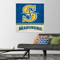 Seattle Mariners - Ahşap Manyetik Çerçeveli Retro Logolu Duvar Posteri, 22.375 34