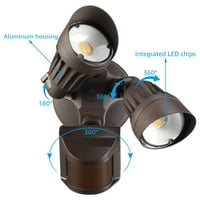 3CCT Seçilebilir LED güvenlik ışığı, Hareket sensörlü LED sel ışıkları, 2500lm, 2 Kafalı Ayarlanabilir, Gün Batımından