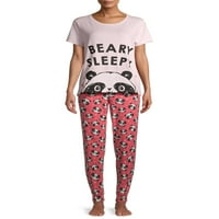 Gizli Hazineler Kadın ve Kadın Artı T-Shirt ve Joggers, 2 Parçalı Pijama Takımı
