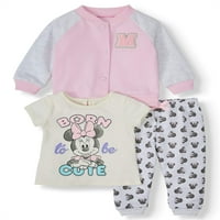 Disney Minnie Mouse Kız Bebek kolej ceketi, Jarse Tişört ve Jogger, Kıyafet Seti
