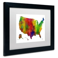Marka Güzel Sanatlar ABD Haritası Clr-1 Tuval Sanatı Marlene Watson, Beyaz Mat, Siyah Çerçeve