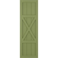 Ekena Millwork 18 W 75 H Gerçek Fit PVC Merkezi X-Board Çiftlik Evi Sabit Montajlı Panjurlar, Yosun Yeşili