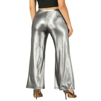 Benzersiz pazarlık kadın metalik parti ışıltı parlak geniş bacak Flare Palazzo pantolon