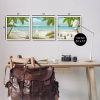 Tropikal Yaz Plaj Kaçış Kıyı Kıyı Grafik Sanat Beyaz Çerçeveli Sanat Baskı Duvar Sanatı, 3 Set