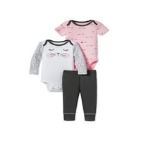 Lamaze Bebek Kız Organik Pamuk Bodysuits ve Pantolon, 3 Parçalı Kıyafet Seti