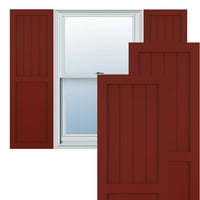 Ekena Millwork 18 W 73 H Gerçek Fit PVC Çiftlik Evi Düz Panel Kombinasyonu Sabit Montajlı Panjurlar, Biber Kırmızısı