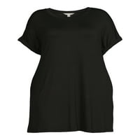 Terra & Sky Kadın Büyük Beden Rulo Manşet Tişört Elbise