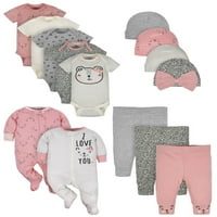 Gerber Kız Bebek Organik Tulum, Pantolon, Uyu Oyna ve Şapka Kıyafet Seti, 14 Parça