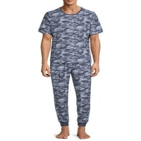 Erkek Kısa Kollu Üst ve Jogger Pijama Setleri, Boyutları S-2XL, Erkek Pijama