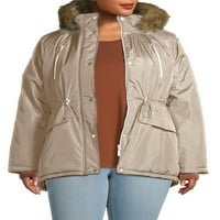 Fau Kürklü Kapüşonlu Big Chill Kadın Plus Size Ağır Kaplamalı Anorak