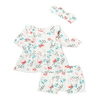 Miniville Kız Bebek Fırfırlı Elbise, Bebek Bezi Örtüsü ve Kafa Bandı, 3 Parçalı Set
