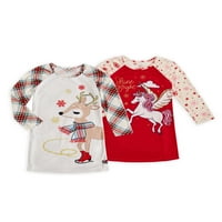 Wonder Nation Girls Polar Noel Uzun Kollu Gecelik Pijama, 2'li Paket, Beden 4'lü ve Artı
