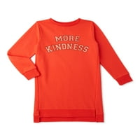Wonder Nation Kız Çocuk Uzun Kollu Sweatshirt Elbise, Beden 4- & Plus