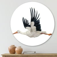 Designart 'Beyaz Leylek Ciconia Uçan Kuş ' Geleneksel Daire Metal Duvar Sanatı - 11 Disk