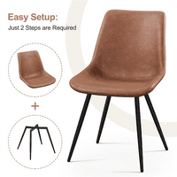 Yemek Odası için Metal Ayaklı SmileMart Fau Deri Yemek Sandalyeleri, Kahverengi