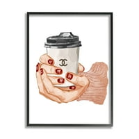 Stupell Industries Tasarımcı Logosu Kırmızı Oje Kahve Fincanı Çerçeveli Duvar Sanatı, 30, Tasarım Ziwei Li