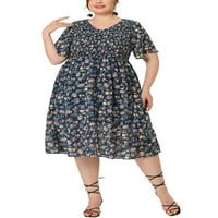 Benzersiz Pazarlık kadın Artı Boyutu Zarif Çiçek yaz kıyafetleri Flare Midi elbise