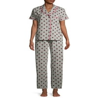 Disney Minnie Kadın Çentik Yaka Uzun Kollu Pijama Takımı