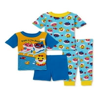 Bebek Köpekbalığı Erkek Bebek Pamuklu Örgü Pijama, 4 Parçalı Set, 12M-24M Bedenler