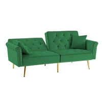 Oturma Odası için Yastık ve Tırnak Başı Süslemeli Futon Kanepe Kanepe - Yeşil Kadife