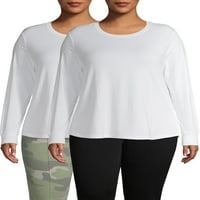 Terra & Sky Kadın Artı Boyutu Uzun Kollu Günlük Temel Crewneck T-Shirt, 2'liPaket