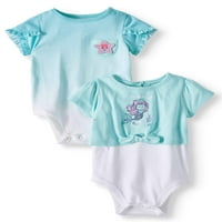 Garanimals Bebek Kız Lale Kol ve 2fer Kravat Ön Bodysuits, 2 Parçalı Çoklu Paket