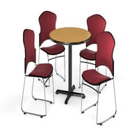 Çok Kullanımlı Dinlenme Odası Paketi, Kumaş Yığın Sandalyeli 42 Yuvarlak Masa, X Tarzı Ayaklı Meşe Kaplama ve Şarap