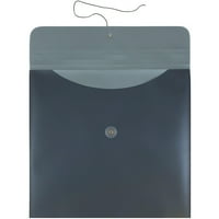 Düğmeli ve İpli Kağıt Plastik Kare Zarflar, Büyük, 13, Metalik Kömür Mavisi, 12 Paket