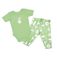 Hello Bello Organik Pamuk Kısa Kollu Elbise ve Pantolon Seti, Yeşil Tavşan, Beden 3 Aylık