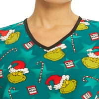 Scrubstar Women's Dr. Seuss The Grinch Grinch'inizi Giyin V Yakalı Baskı Ovma Üstü