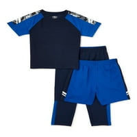 Atletik İşler Bebek ve Yürümeye Başlayan Çocuk Aktif Kısa Kollu Kıyafet Seti, 3'lü, Beden 12M-5T