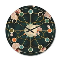 Designart 'Pembe Çiçek Retro Desen II' Yüzyıl Ortası Modern Ahşap Duvar Saati
