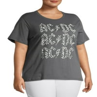 Grayson Sosyal Kadın Artı Boyutu AC DC Grafikli Kısa Kollu Tişört